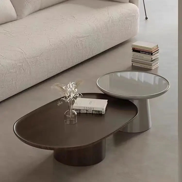 Elegant finish nesting table detail view - walnut wood nesting table set - The Flamingo Life