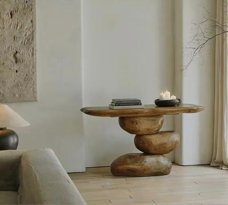 Willow Nest Console detail view - wood veneer console table - The Flamingo Life