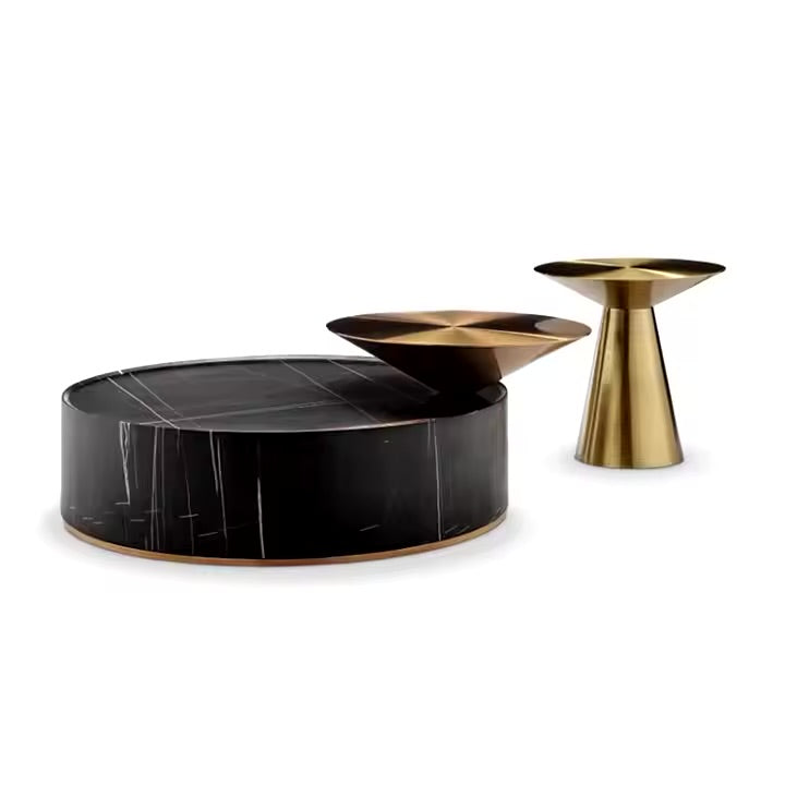 Kingsmen Nesting Table Set side view - gold-accented nesting table set - The Flamingo Life