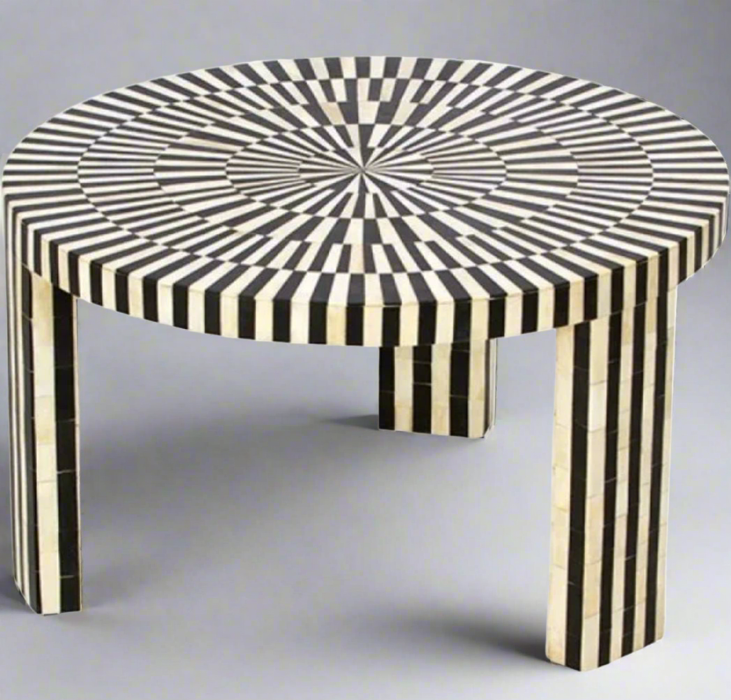 Bone Inlay Nesting Coffee Table Set lifestyle view - bone inlay coffee table - The Flamingo Life