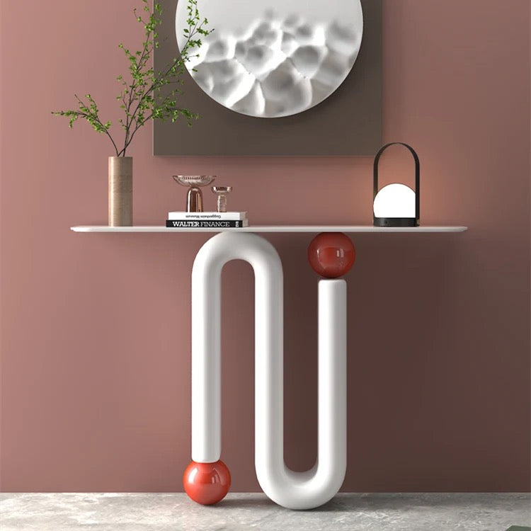 PacMan Console Entryway Table lifestyle view - marble console table - The Flamingo Life