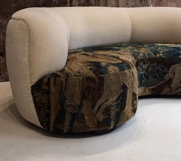 Aarvid Velvet Luxury Couch side view - velvet upholstery sofa - The Flamingo Life