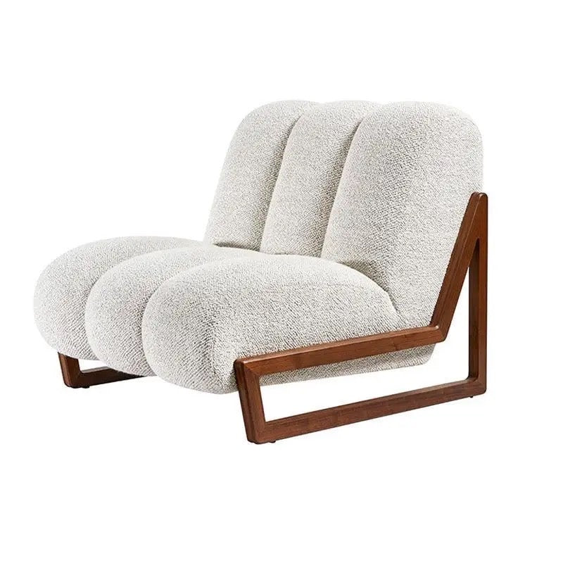 Lounging Boucle Accent Chair side view - boucle fabric accent chair - The Flamingo Life