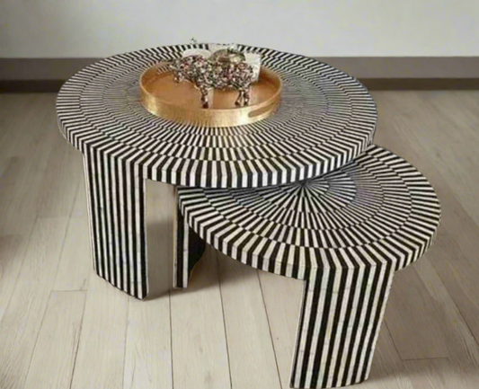 Bone Inlay Nesting Coffee Table Set - bone inlay coffee table - The Flamingo Life