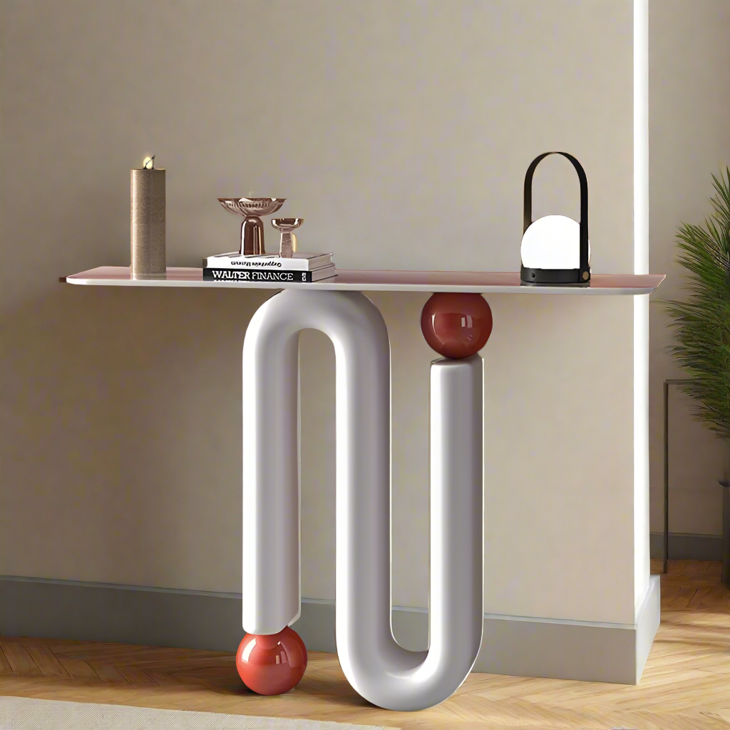 PacMan Console Entryway Table side view - marble console table - The Flamingo Life