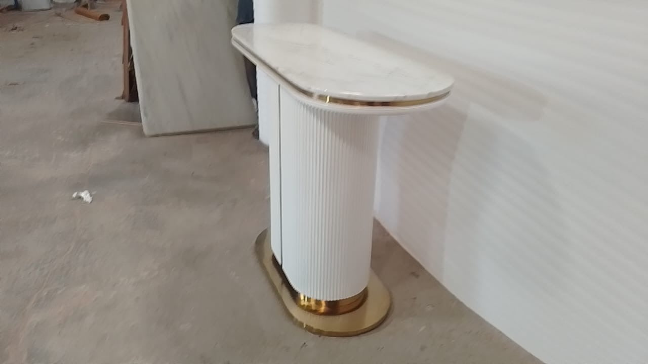 Tahiti Marble Console angle view - marble console table - The Flamingo Life