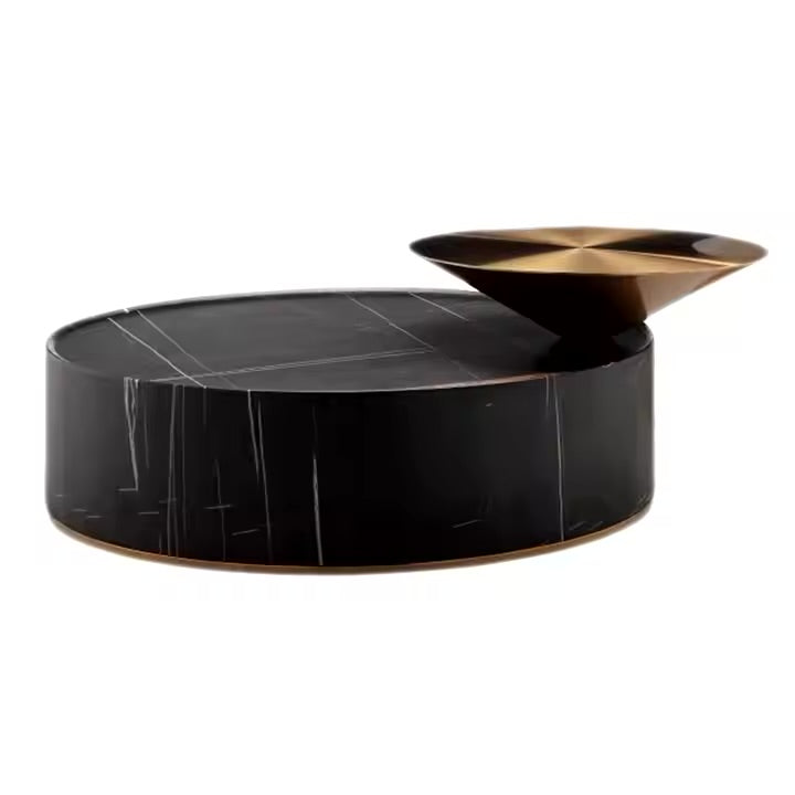 Kingsmen Nesting Table Set lifestyle view - gold-accented nesting table set - The Flamingo Life