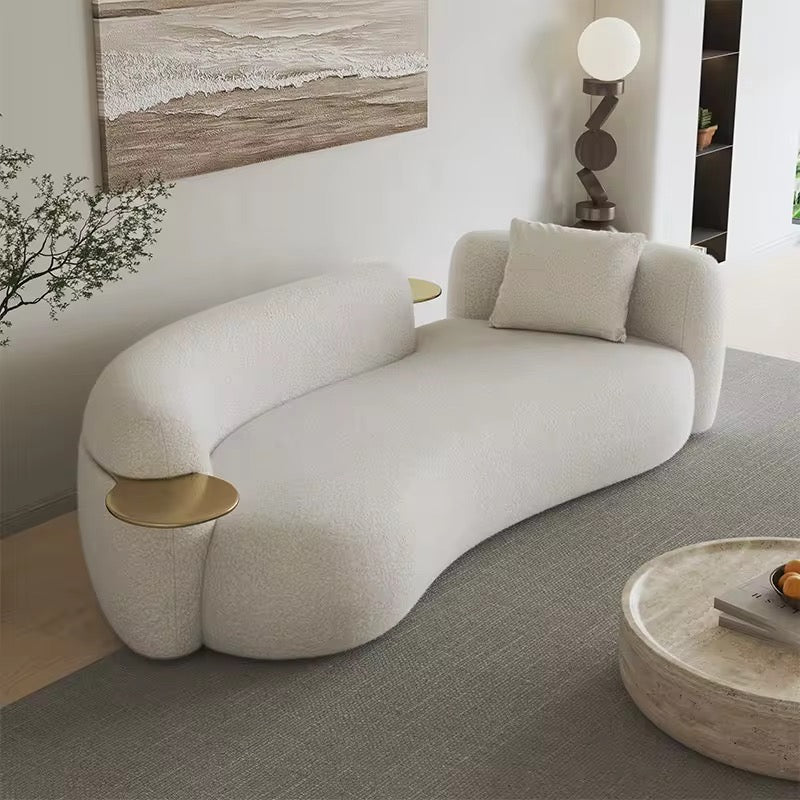 Ursula Premium Signature Boucle Couch lifestyle view - boucle fabric sofa - The Flamingo Life