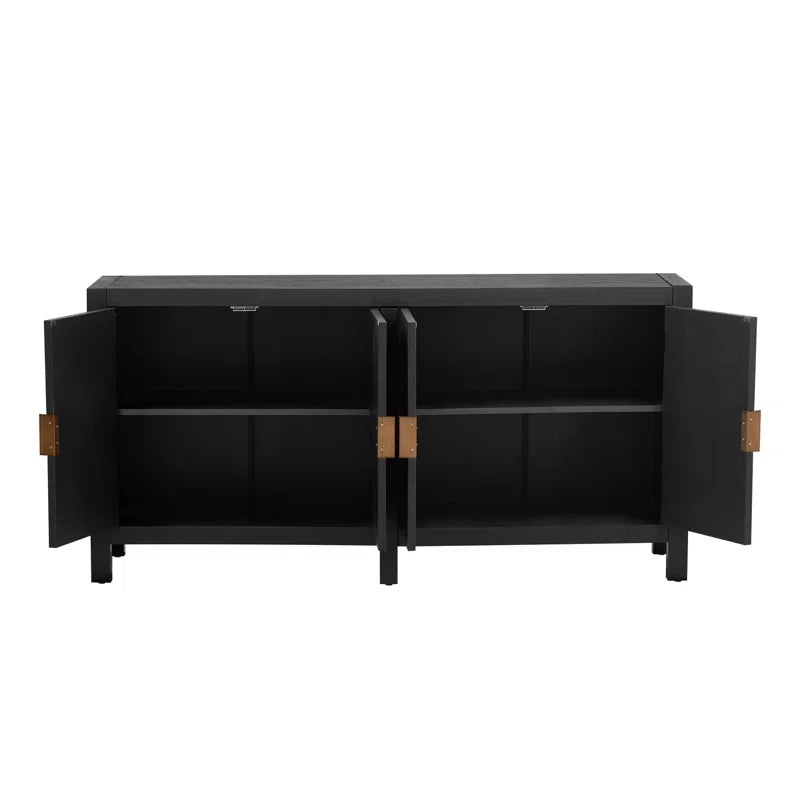 Serenity Console Buffet Table angle view - gold-accented console table - The Flamingo Life