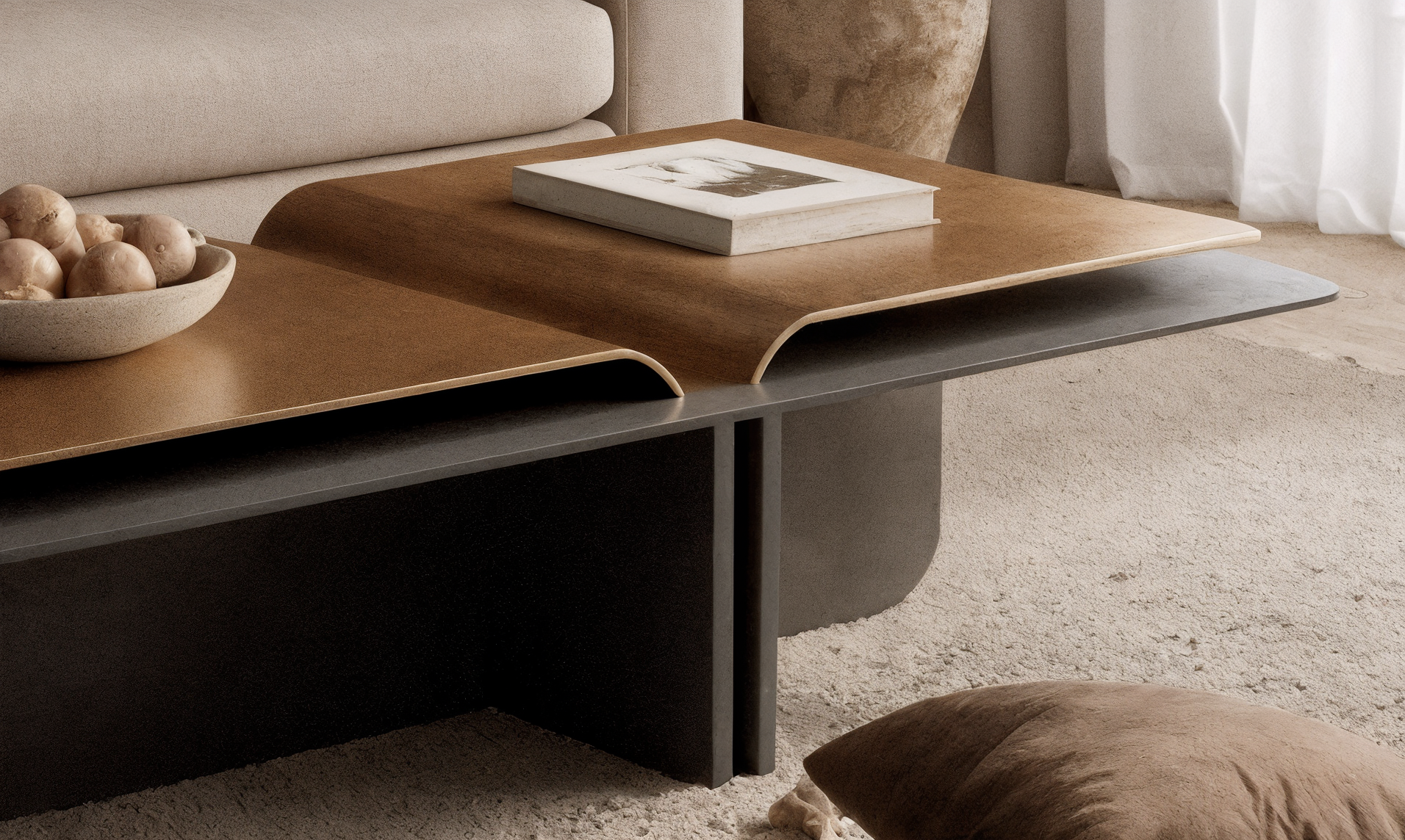 Fukinko Kensho Coffee Table side view - premium rope coffee table - The Flamingo Life