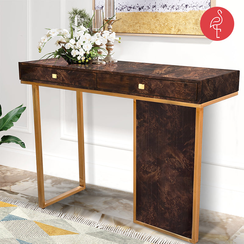 Camilia Burnt Veneer Gold Lux Console Table