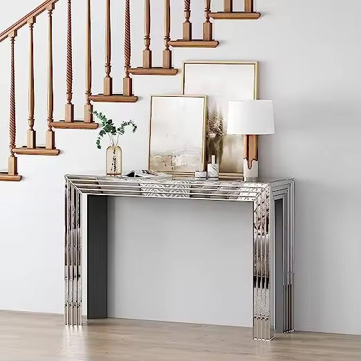 Claudia Mirror Entryway Console - tempered glass console table - The Flamingo Life