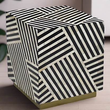 Cube Bone Inlay Side Table - bone inlay side table - The Flamingo Life
