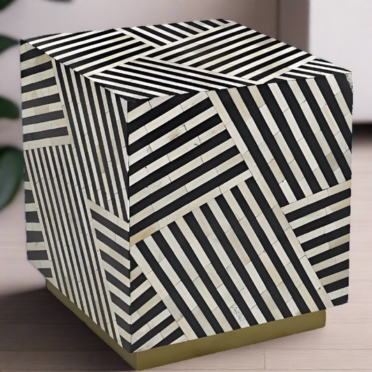Cube Bone Inlay Side Table - bone inlay side table - The Flamingo Life