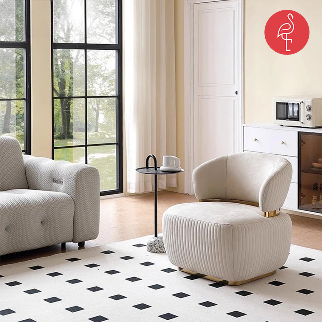 Souffle Accent Chair side view - gold-accented accent chair - The Flamingo Life