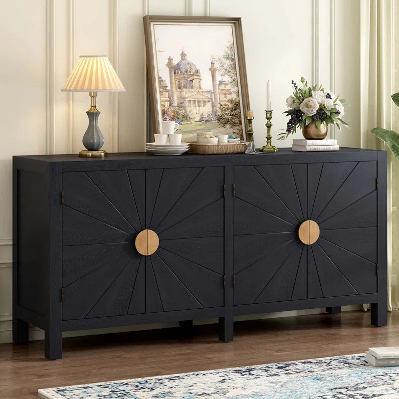 Serenity Console Buffet Table side view - gold-accented console table - The Flamingo Life