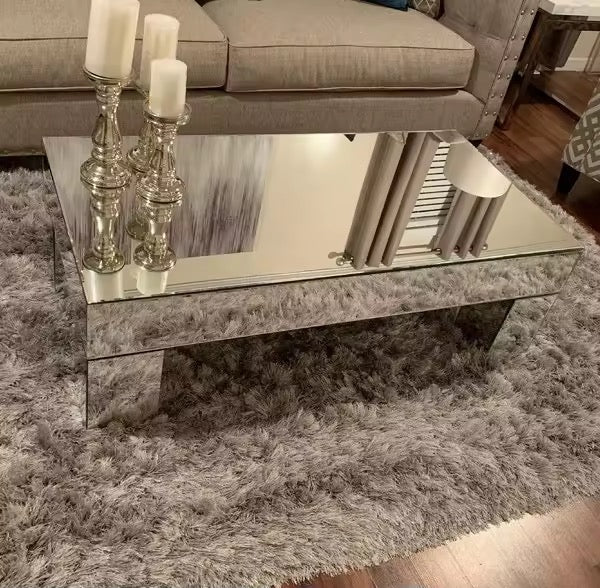 Gloria Mirror Coffee Table detail view - tempered glass coffee table - The Flamingo Life