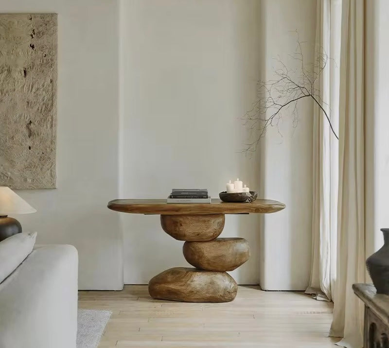 Willow Nest Console close-up - wood veneer console table - The Flamingo Life