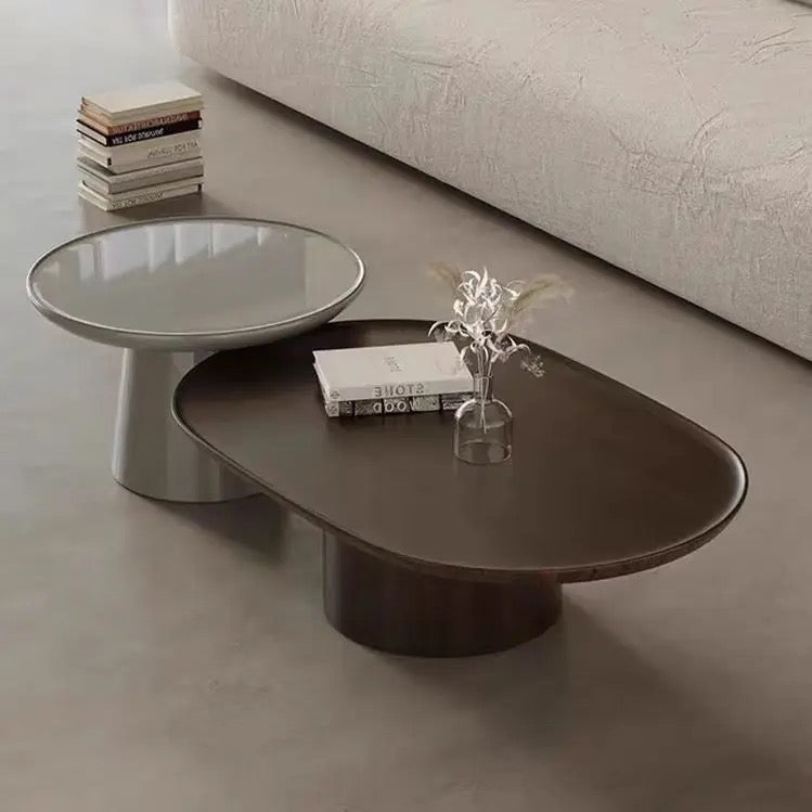 Elegant finish nesting table lifestyle view - walnut wood nesting table set - The Flamingo Life