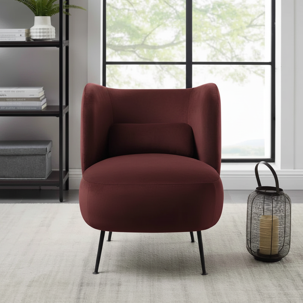 Venus Comfy Suede Accent Chair – styled view – luxury accent chair India – The Flamingo Life