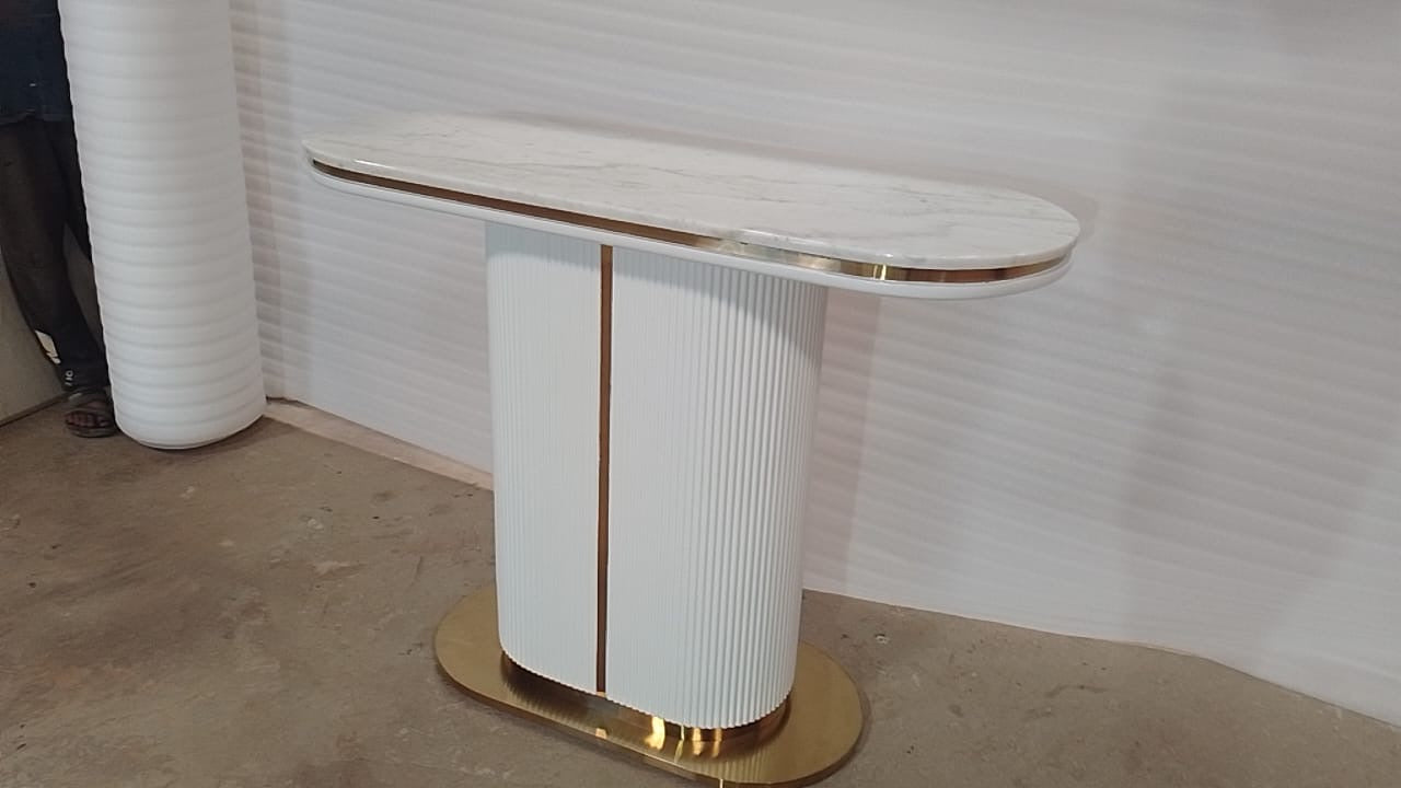Tahiti Marble Console lifestyle view - marble console table - The Flamingo Life
