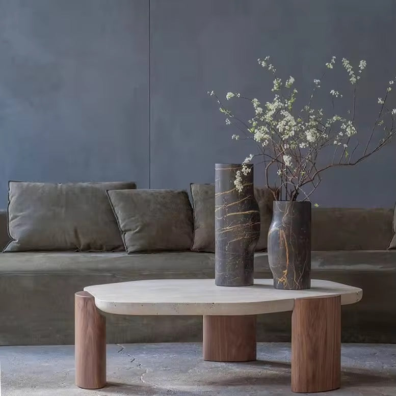 Asahi Coffee Table close-up - wood veneer coffee table - The Flamingo Life