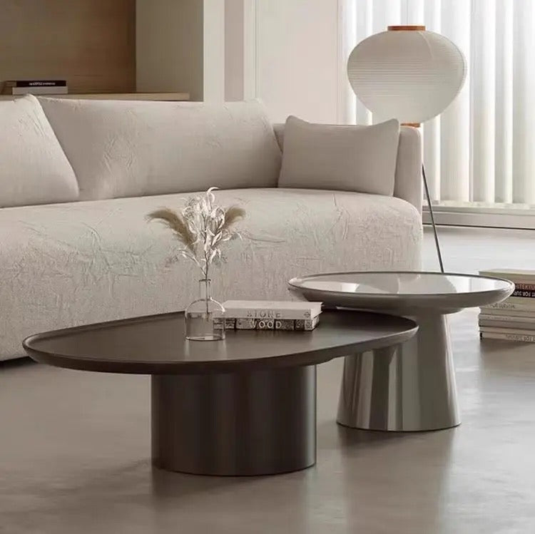 Elegant finish nesting table side view - walnut wood nesting table set - The Flamingo Life