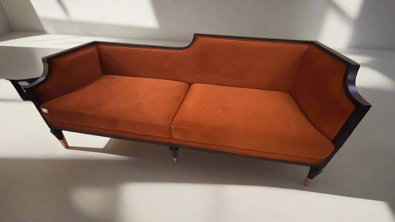 Grandiose Suede Couch side view - suede upholstery sofa - The Flamingo Life