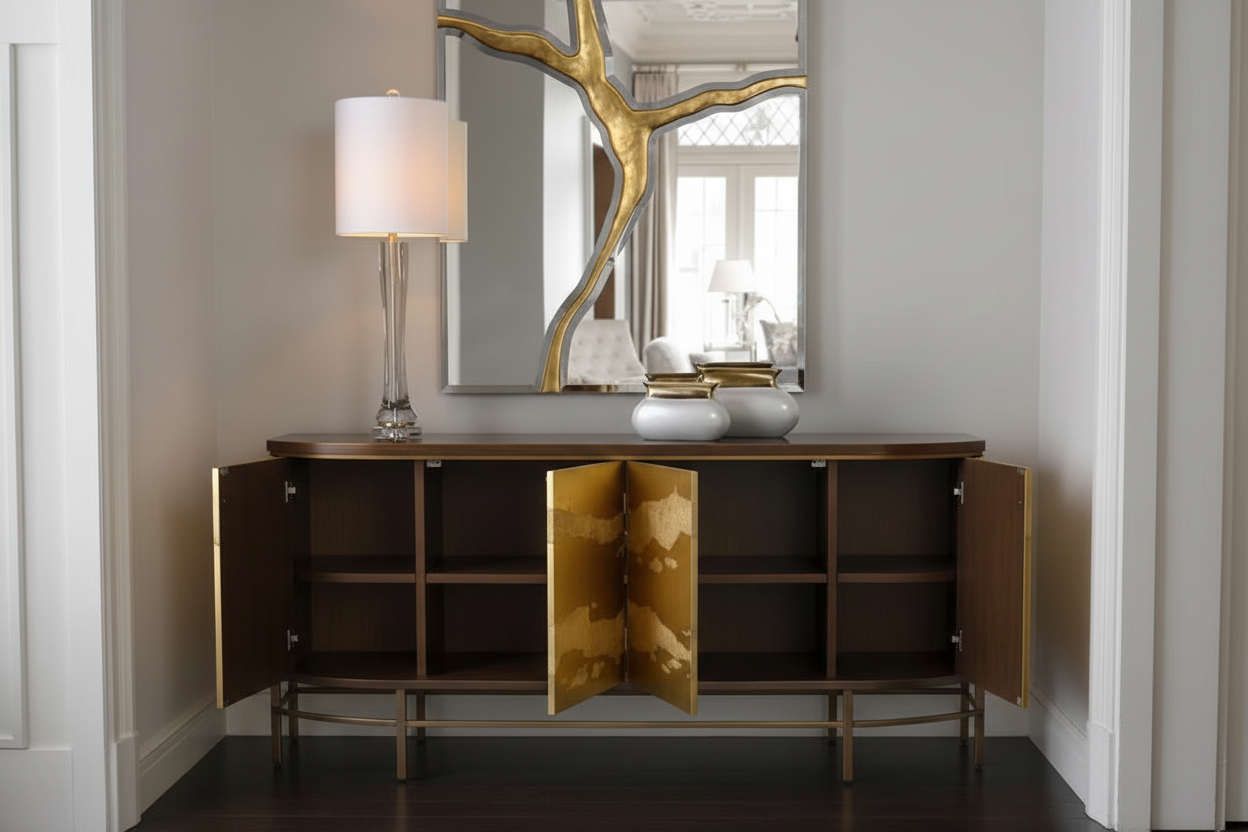 Regal Console – styled view – luxury gold-accented console table India – The Flamingo Life