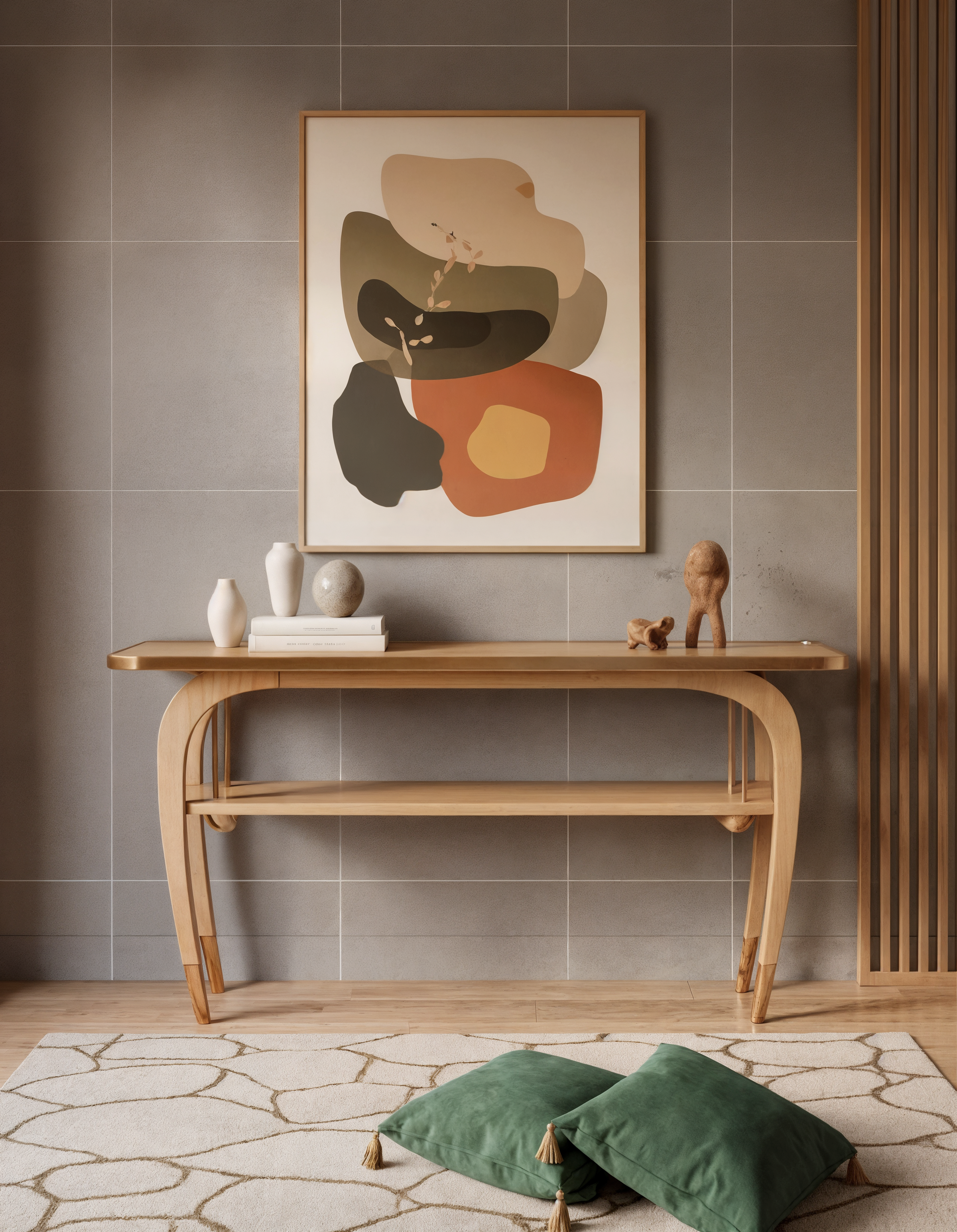 En Console lifestyle view - solid pinewood console table - The Flamingo Life