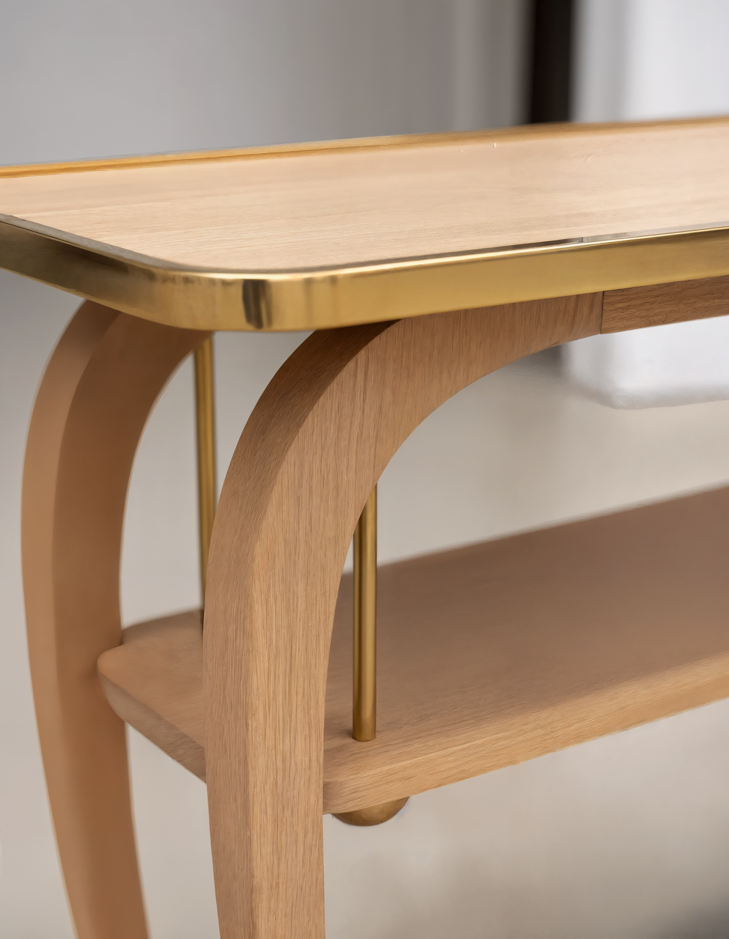 En Console detail view - solid pinewood console table - The Flamingo Life