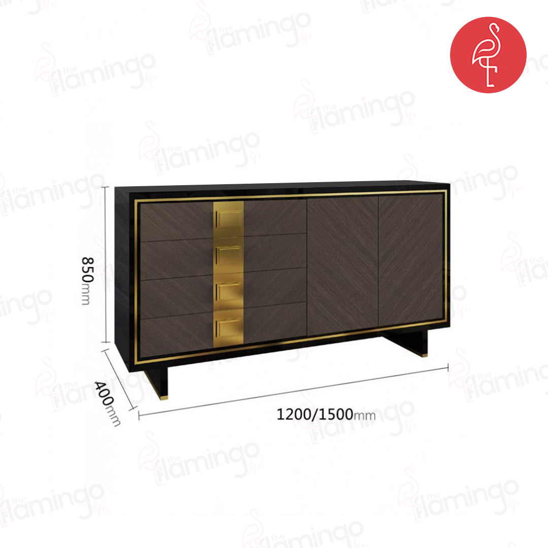 Estoria Console close-up - wood veneer console table - The Flamingo Life