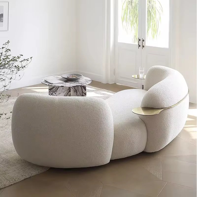 Ursula Premium Signature Boucle Couch angle view - boucle fabric sofa - The Flamingo Life