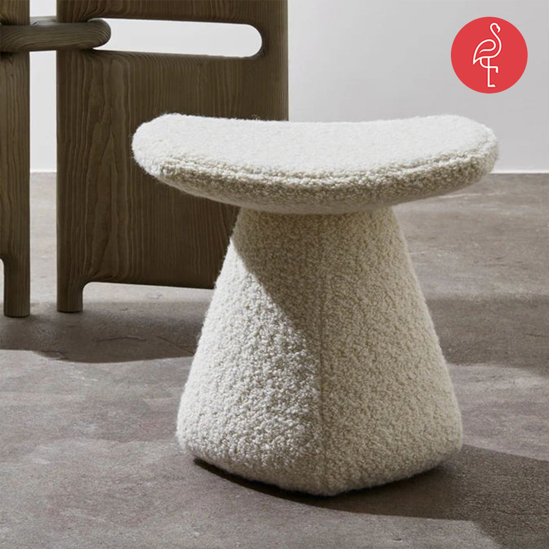 Denmark Abstract Pouf detail view - boucle fabric pouf - The Flamingo Life