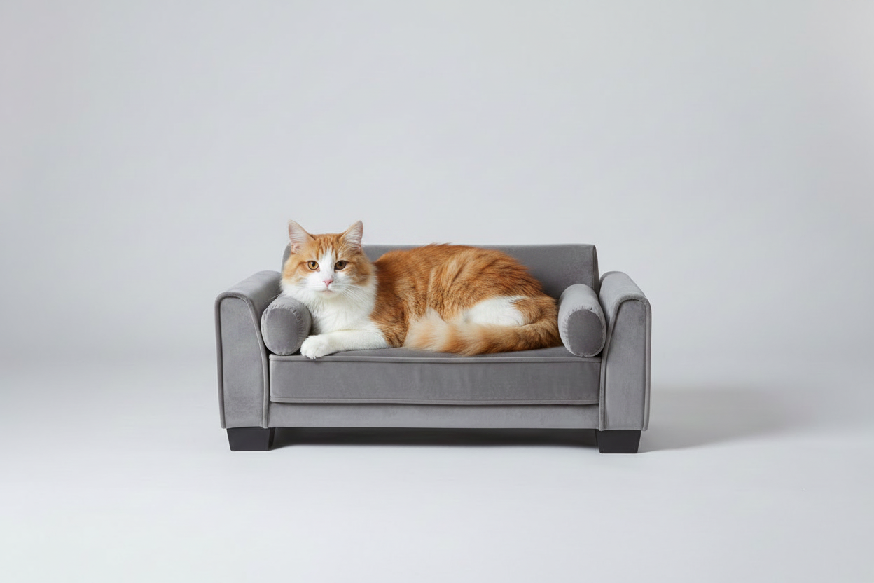Mizu Muse Upholstered Sleek Pet Lounger – lifestyle view – luxury pet lounger India – The Flamingo Life