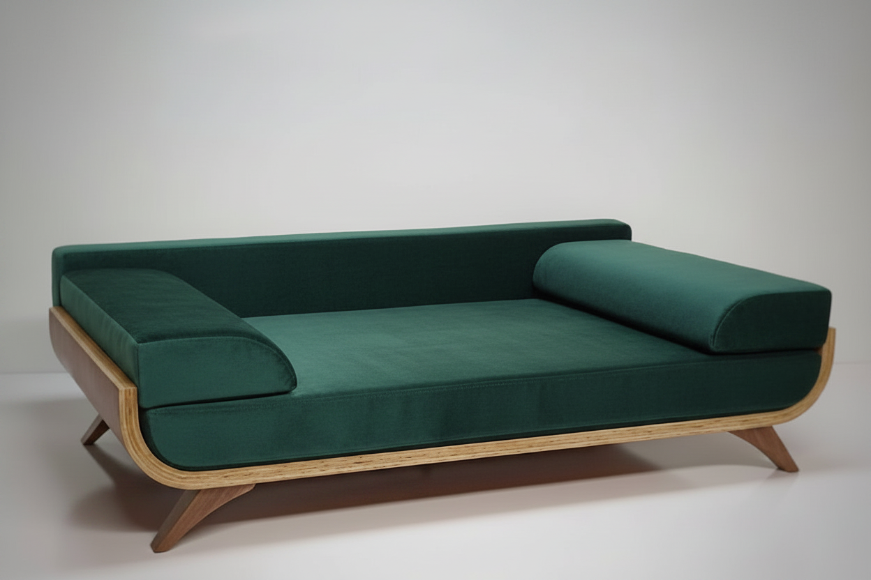 Sora Settle Teak Elevated Pet Daybed – lifestyle view – luxury teak pet bed India – The Flamingo Life