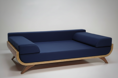 Sora Settle Teak Elevated Pet Daybed – detail view – luxury teak pet bed India – The Flamingo Life