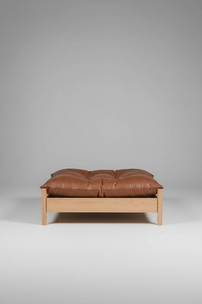 Sabi Slumber Solid Teak Pet Sofa Bed – angle view – luxury teak pet sofa India – The Flamingo Life