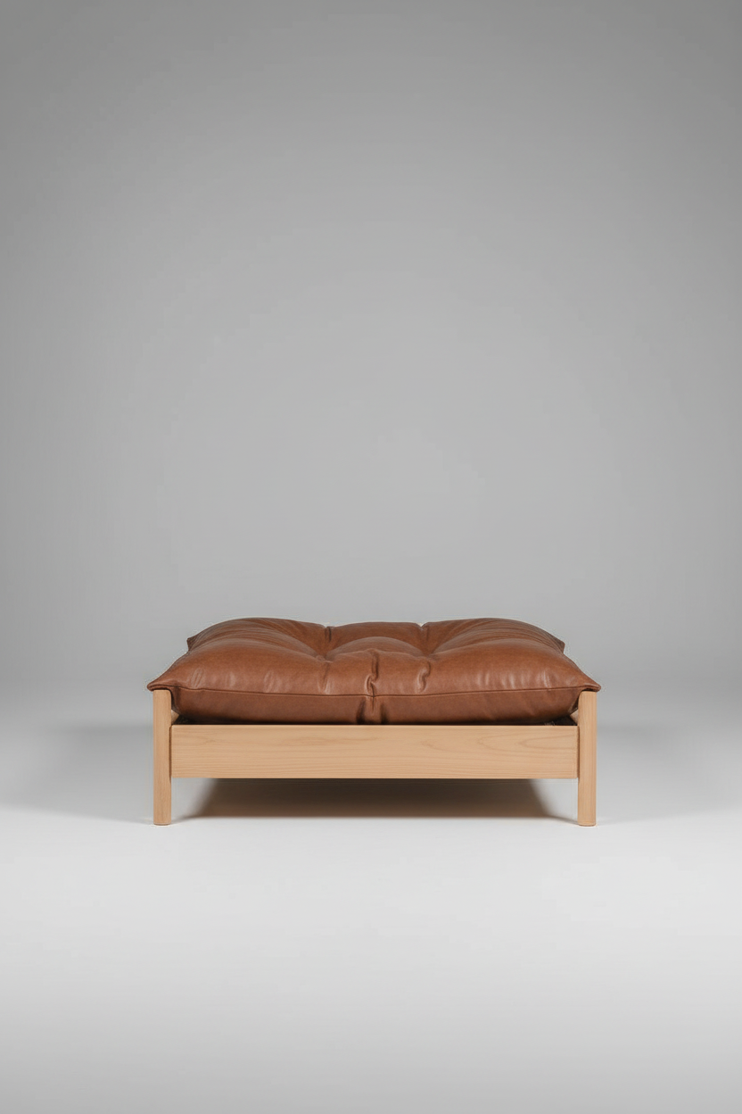 Sabi Slumber Solid Teak Pet Sofa Bed – angle view – luxury teak pet sofa India – The Flamingo Life