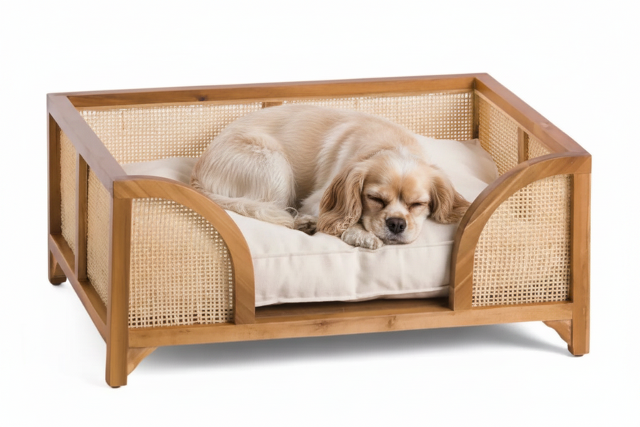 Nori Nest – Teak & Rattan Cradle Pet Bed