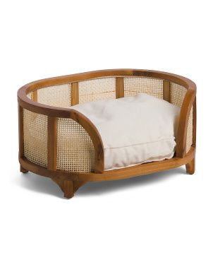 Mochi Meadow Rattan Weave Pet Cushion Bed – side view – luxury rattan pet bed India – The Flamingo Life