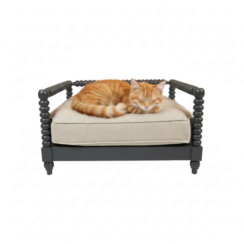 Kiri Cloud HDHMR Pet Plinth Bed – lifestyle view – luxury designer pet bed India – The Flamingo Life