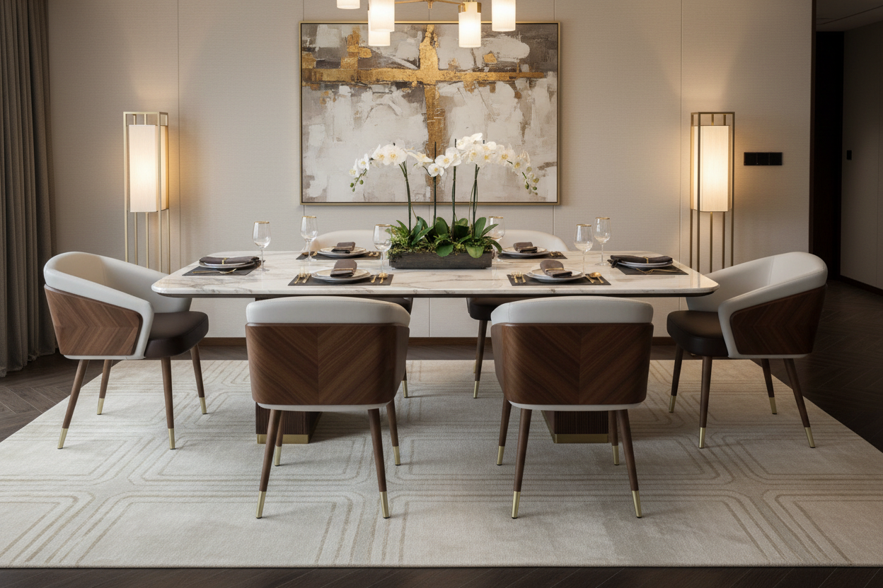 Nami Tub Japandi Boucle Dining Chair – lifestyle view – luxury dining chair India – The Flamingo Life