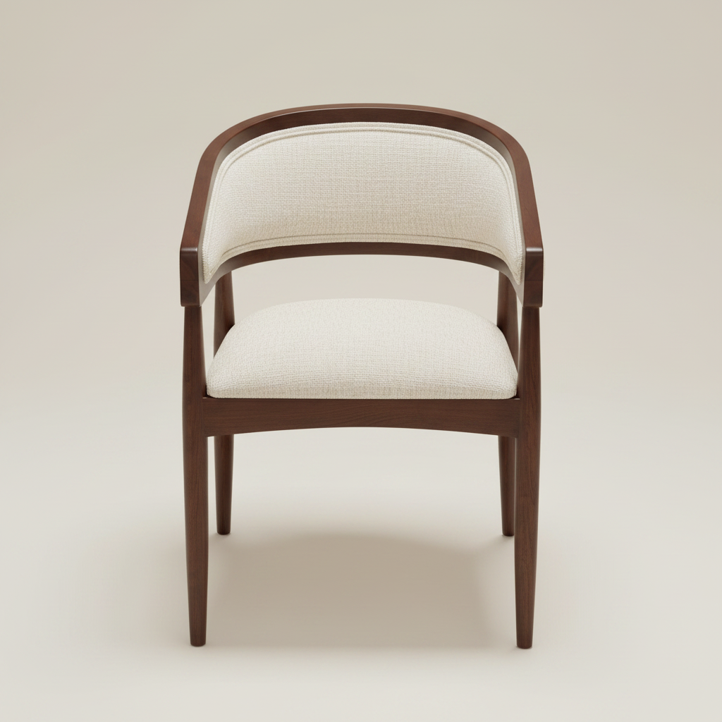 Kiri Barrel Japandi Boucle Dining Chair – side view – luxury dining chair India – The Flamingo Life