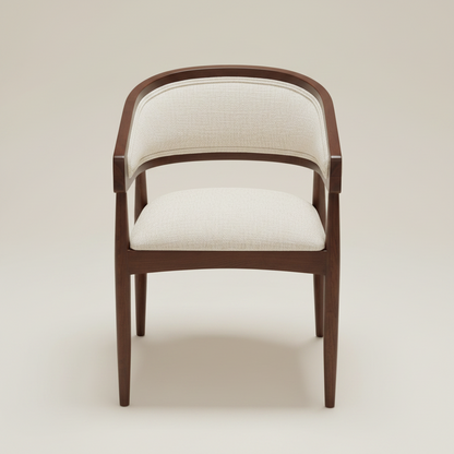 Kiri Barrel Japandi Boucle Dining Chair – side view – luxury dining chair India – The Flamingo Life