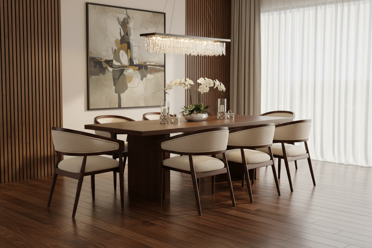 Kiri Barrel Japandi Boucle Dining Chair – lifestyle view – luxury dining chair India – The Flamingo Life