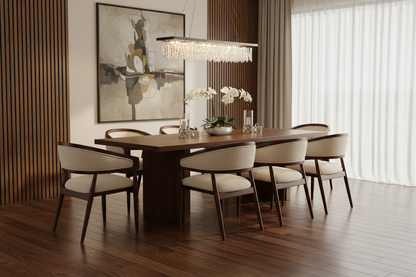 Kiri Barrel Japandi Boucle Dining Chair – lifestyle view – luxury dining chair India – The Flamingo Life