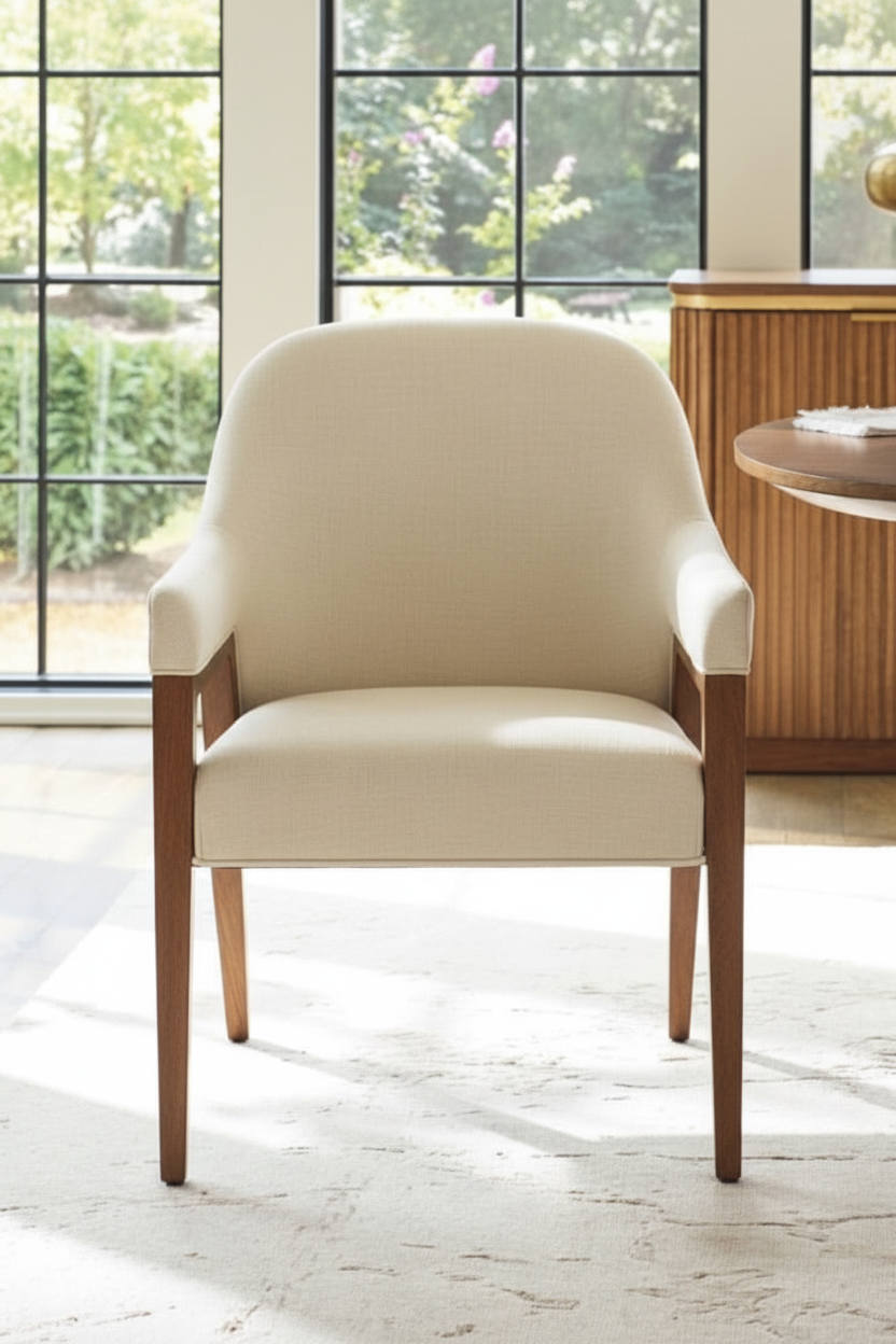 Hana Slim Japandi Boucle Dining Chair – side view – luxury dining chair India – The Flamingo Life
