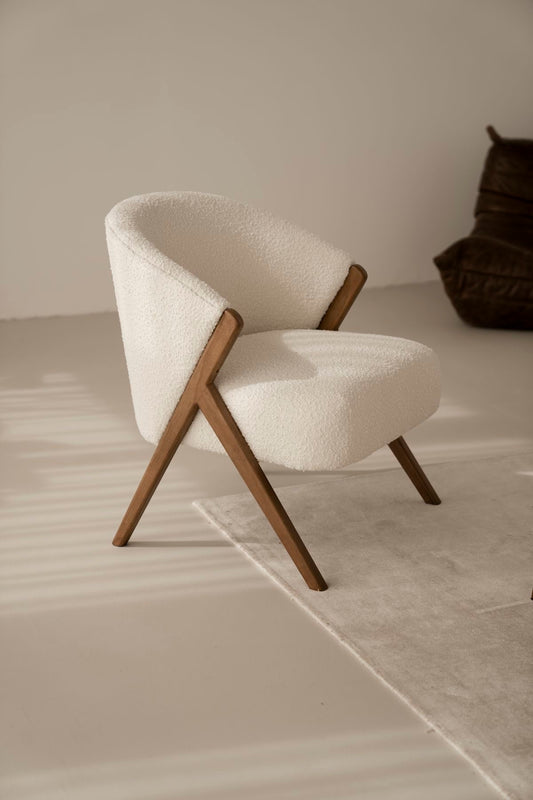 Sora Arc Velvet Boucle Chair – front view – luxury accent chair India – The Flamingo Life