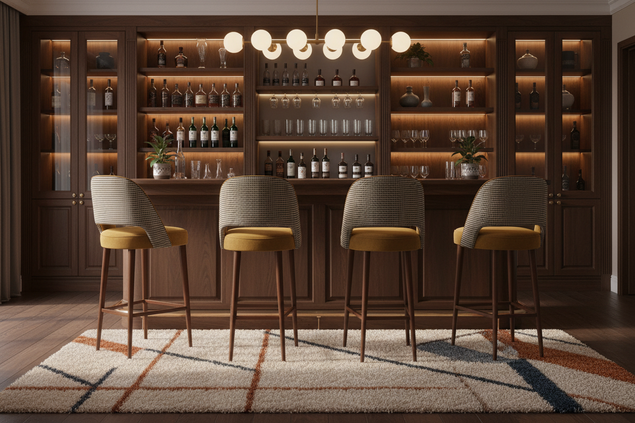 Hiro Upholstered Japandi Boucle Bar Stool – side view – luxury bar stool India – The Flamingo Life